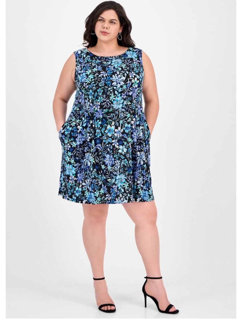 Floral Jersey Sleeveless Plus Size Dress By Connected Apparel Size 24W Black & B